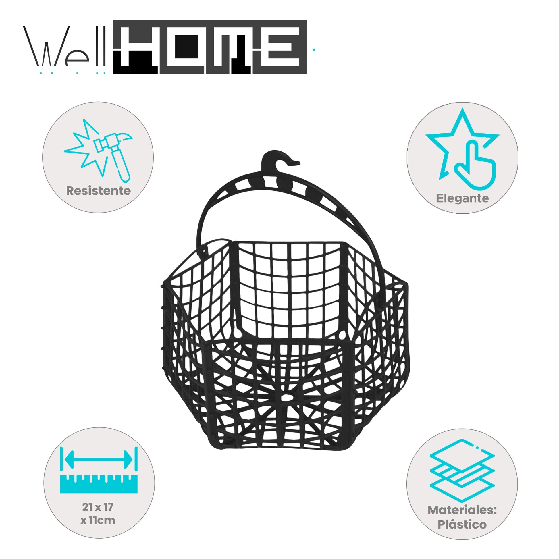 Cesto Para Pinzas De Ropa Well Home En Plástico Negro_1