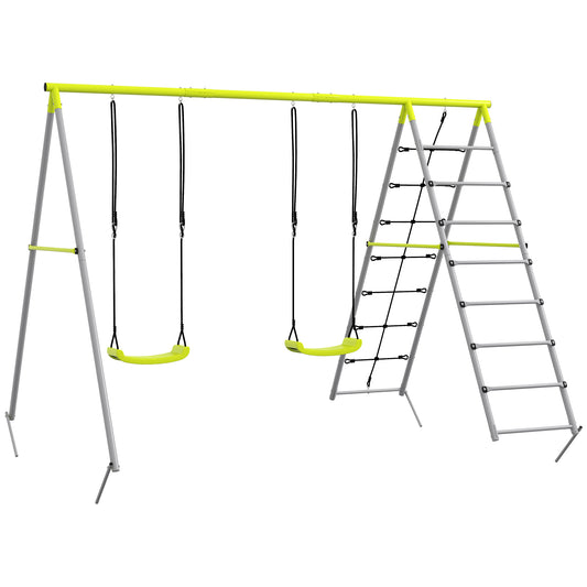 Outsunny Columpio Para Niños 4 En 1 Ajustable 260x185x180 Cm Gris Y Verde_0