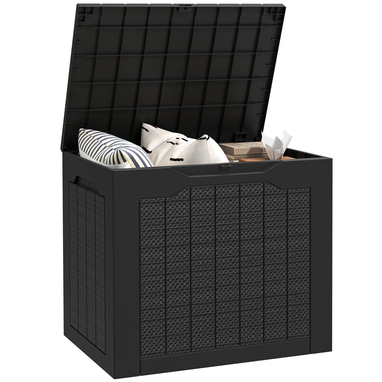 Outsunny Baúl De Almacenaje Exterior 93l Impermeable Con Asas Integradas Negro_0