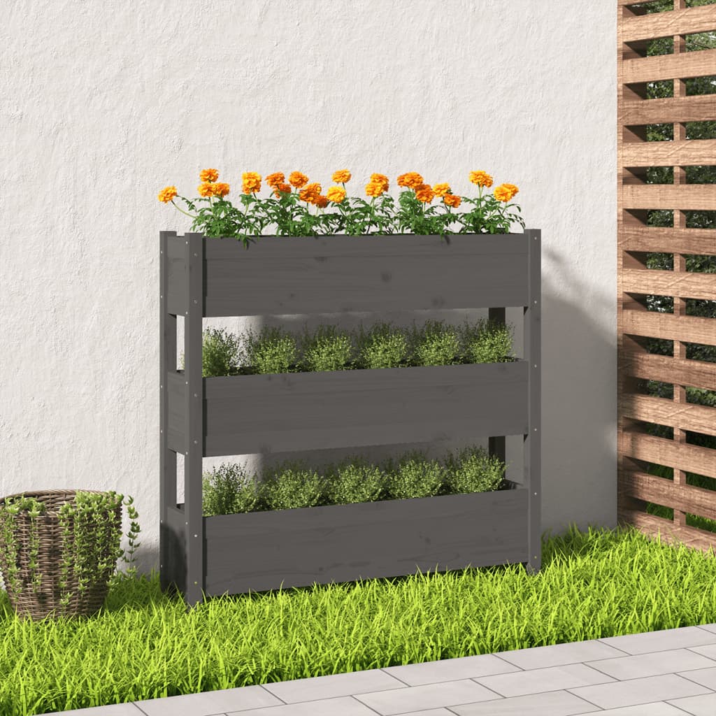 Jardinera De Madera Maciza De Pino Gris 112x25x104,5 Cm_1