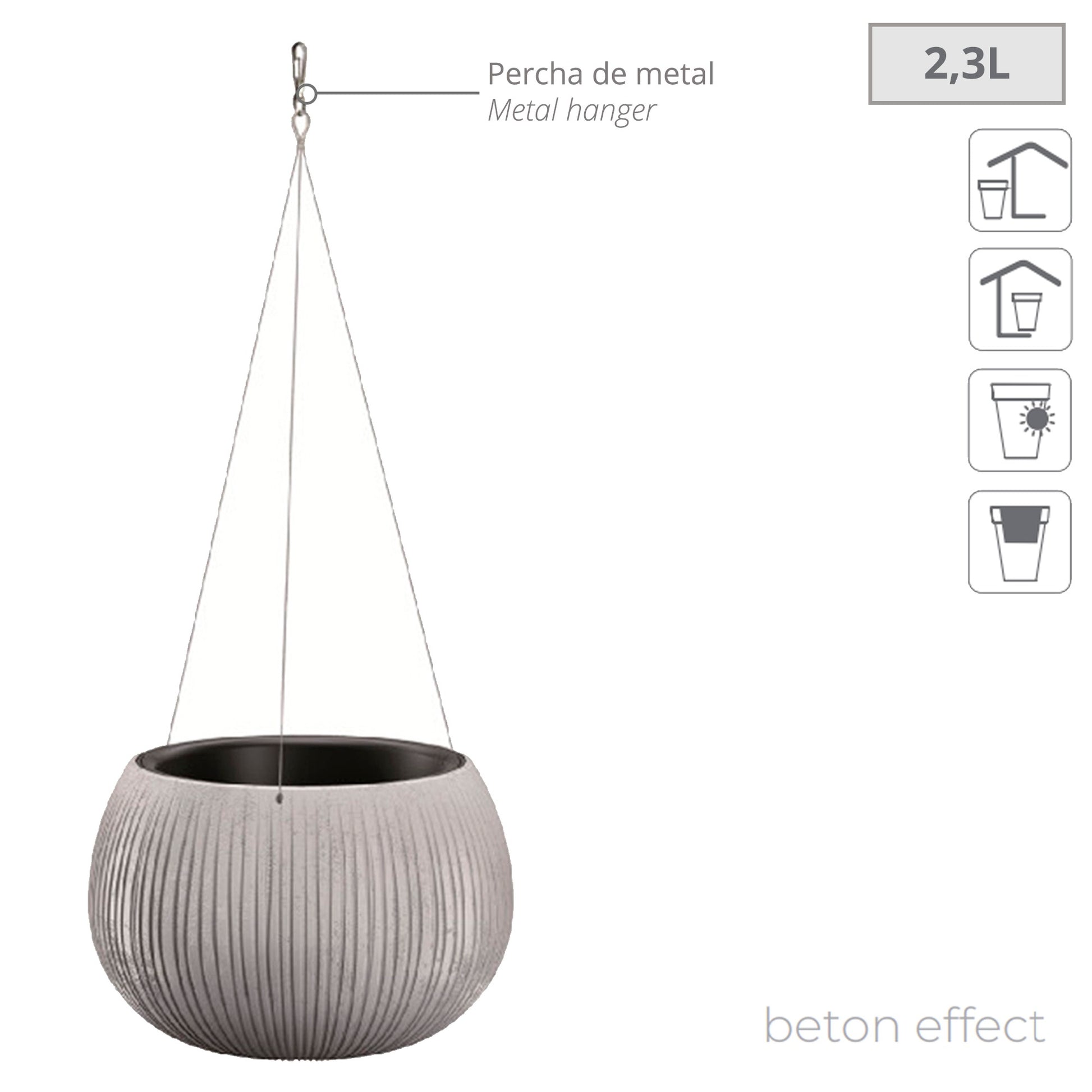 Prosperplast Beton Bowl Ws De Plástico Con Depósito En Color Cemento, 16,1 (alto) X 23,8 (ancho) X 23,8 (profundo) Cms_1