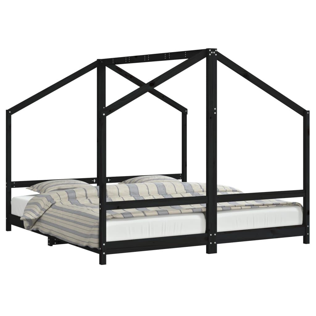 Vidaxl Estructura De Cama De Niños Madera De Pino Negro 2x(90x190) Cm_0