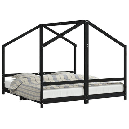 Vidaxl Estructura De Cama De Niños Madera De Pino Negro 2x(90x190) Cm_0