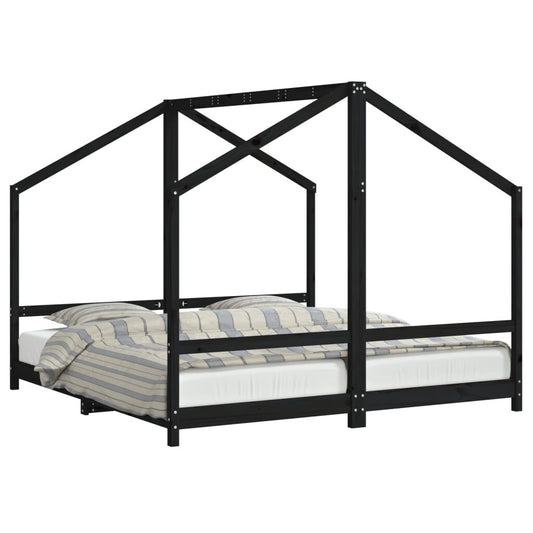 Vidaxl Estructura De Cama De Niños Madera De Pino Negro 2x(90x190) Cm_0