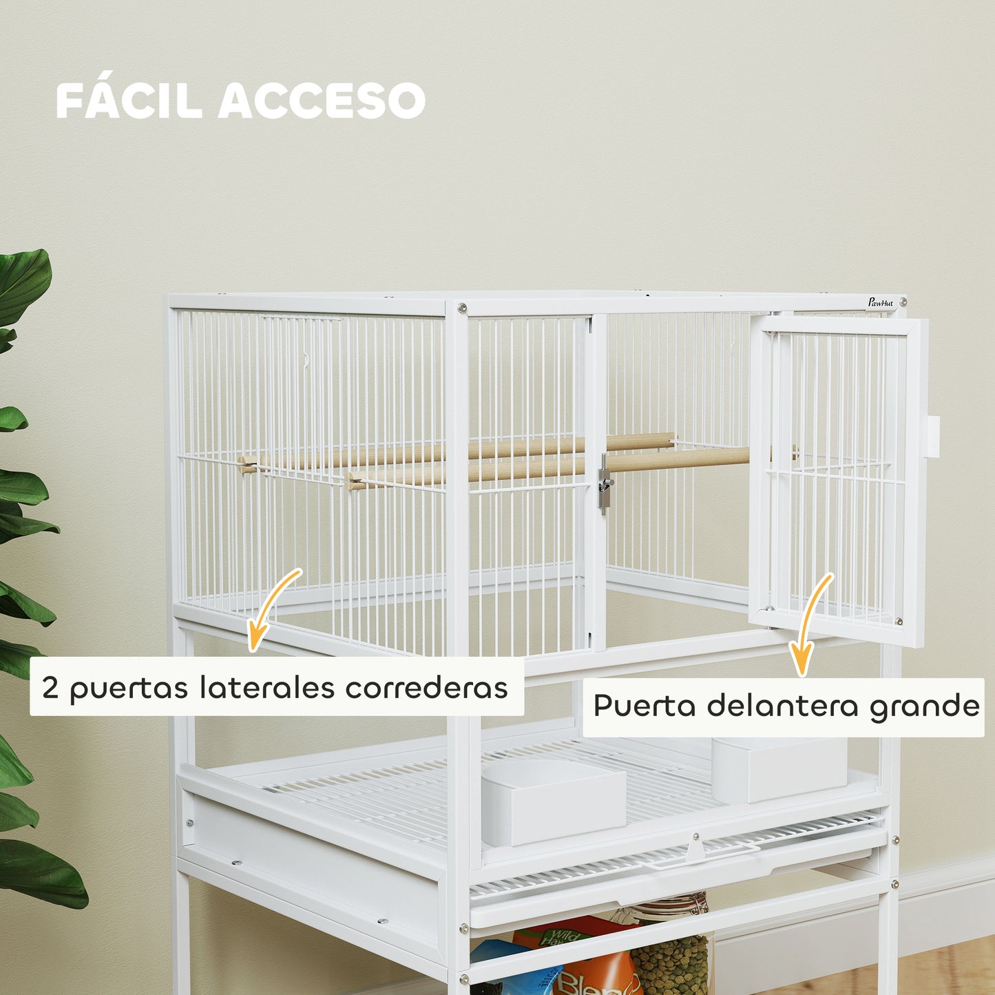 Pawhut Jaula Para Pájaros Con Ruedas Paneles Acrílicos 48x46x83 Cm Blanco_5
