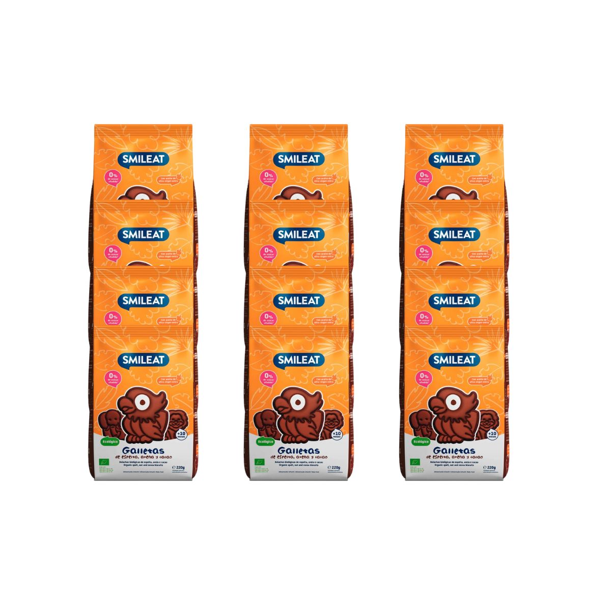Pack 12x Galleta espelta, avena y cacao ECO 220 g Smileat