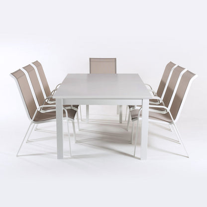 Conjunto De Mesas Y Sillas De Exterior, Extensible 152 A 210 Cm, Blanco_2