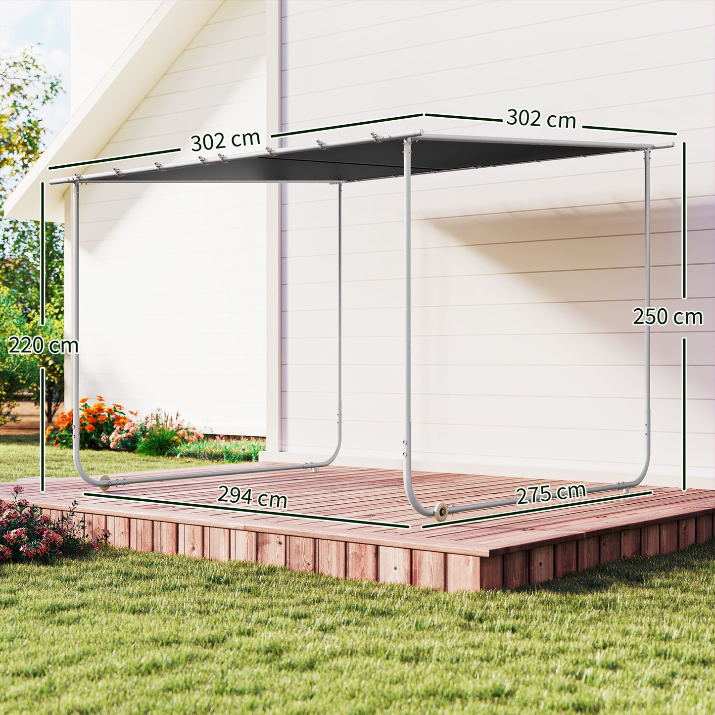 Outsunny Pérgola 3x3 M Con Ruedas Protección Uv 30+ Impermeable Gris Oscuro_2