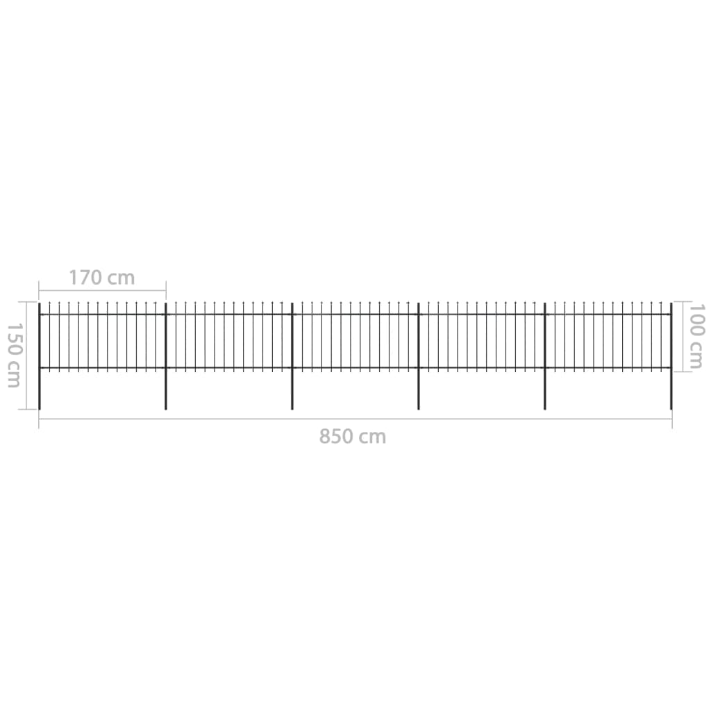 Valla De Jardín Con Puntas De Lanza Acero Negro 8,5x1 M / Vetonek_4