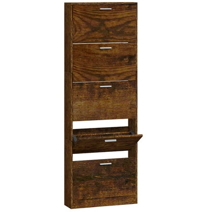 Vidaxl Mueble Zapatero Madera Contrachapada Roble Ahumado 59x17x169 Cm_0