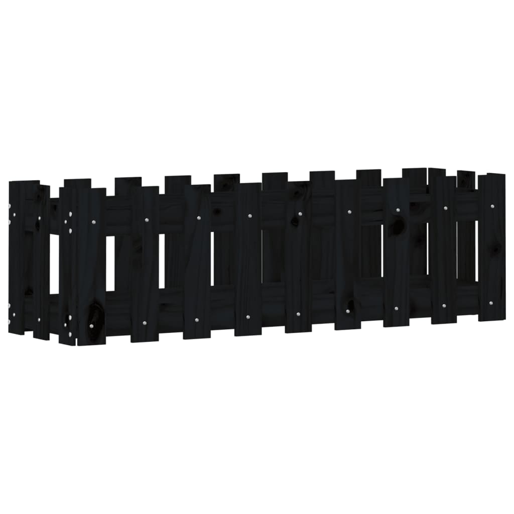 Arriate Elevado Jardín Con Valla Madera Pino Negro 100x30x30cm_0