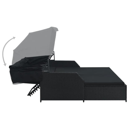 Vidaxl Tumbona Para 2 Personas Con Toldo Ratán Sintético Negro_4