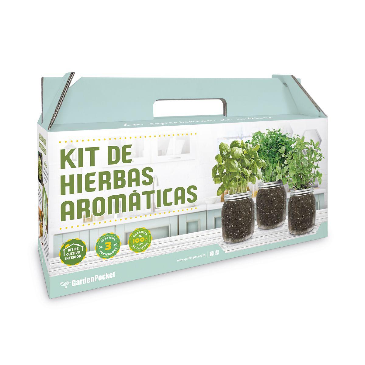 Kit de cultivo interior de aromáticas: albahaca, perejil y menta