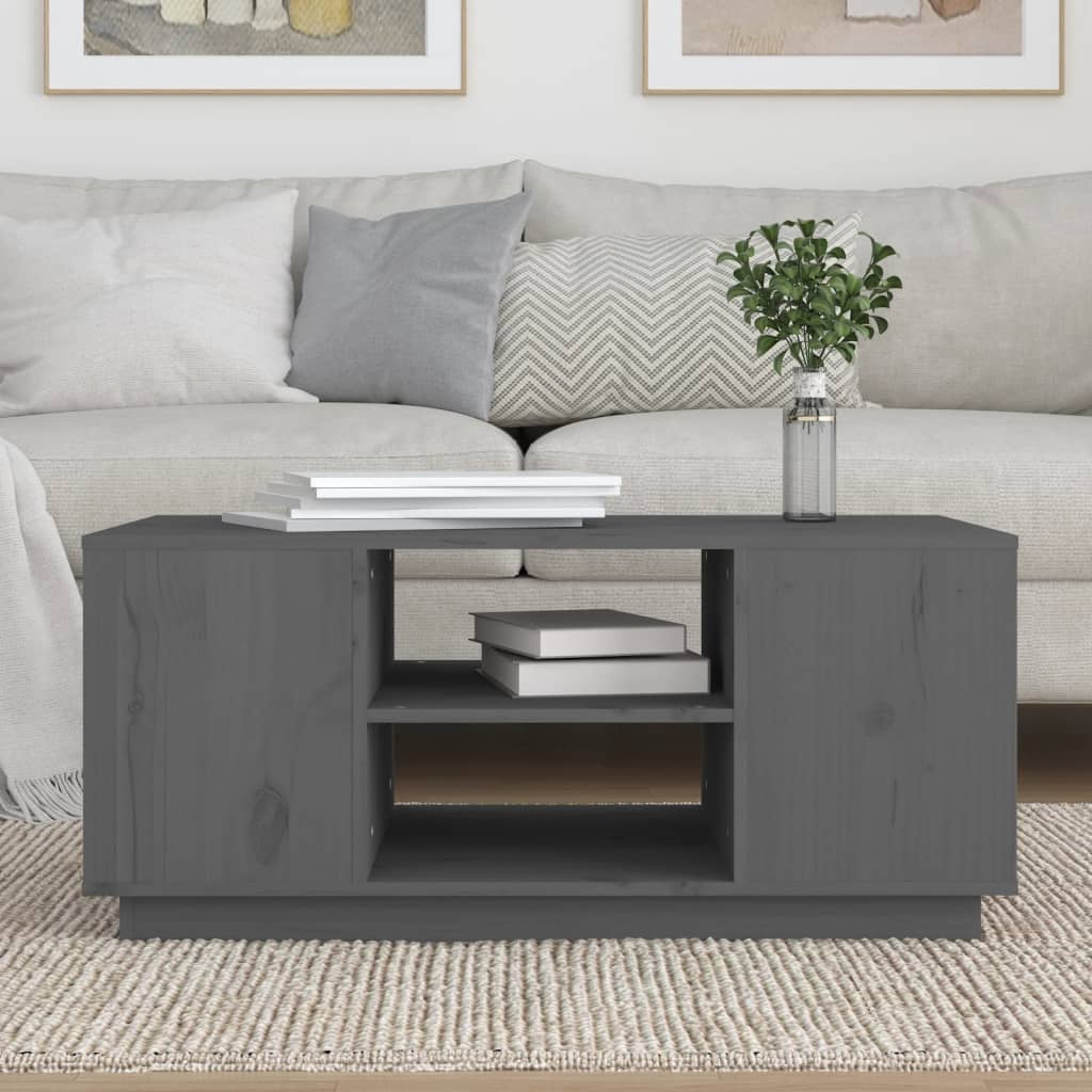 Mesa De Centro De Madera Maciza De Pino Gris 90x49x40,5 Cm_1