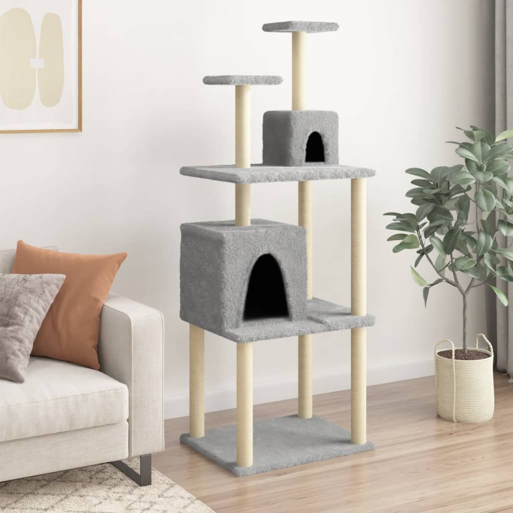 Rascador Para Gatos Con Postes De Sisal Gris Claro 167 Cm_1