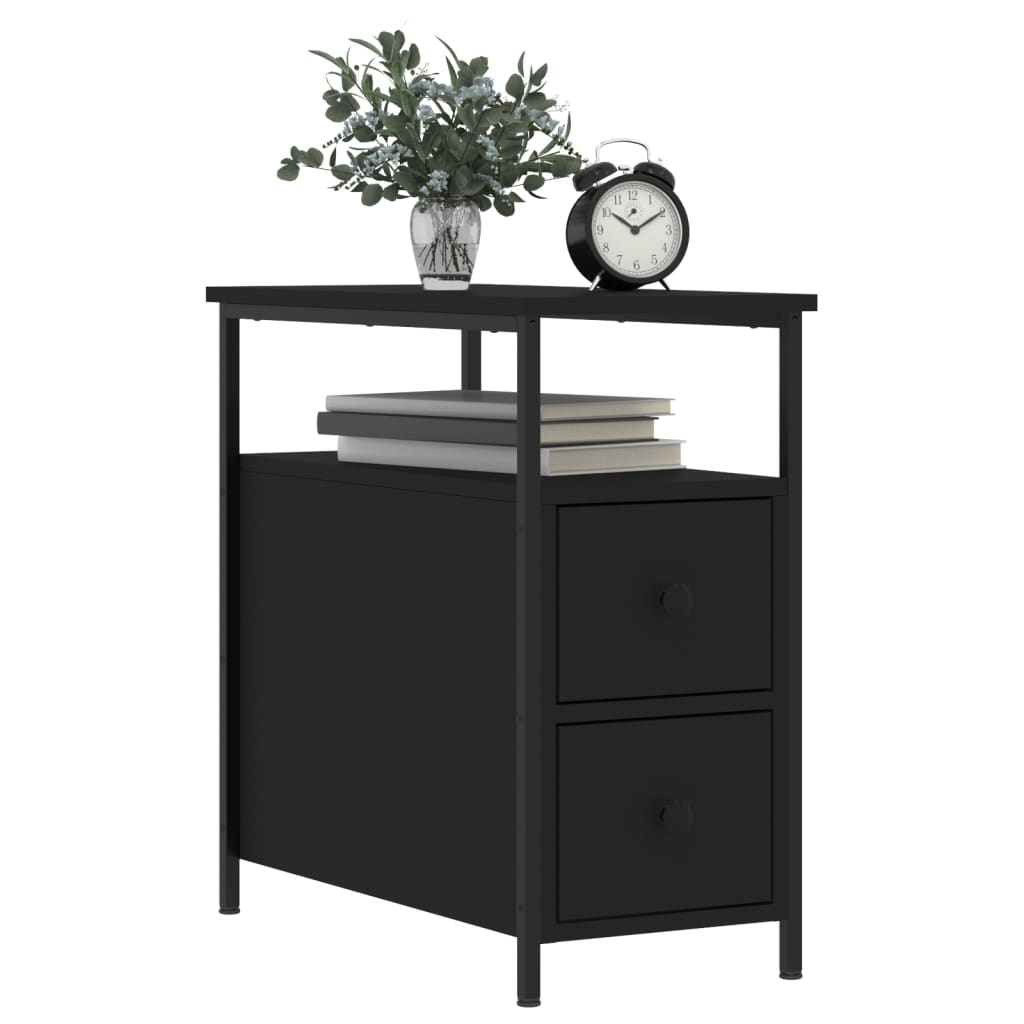 Mesita De Noche Madera De Ingeniería Negro 30x60x60 Cm_1