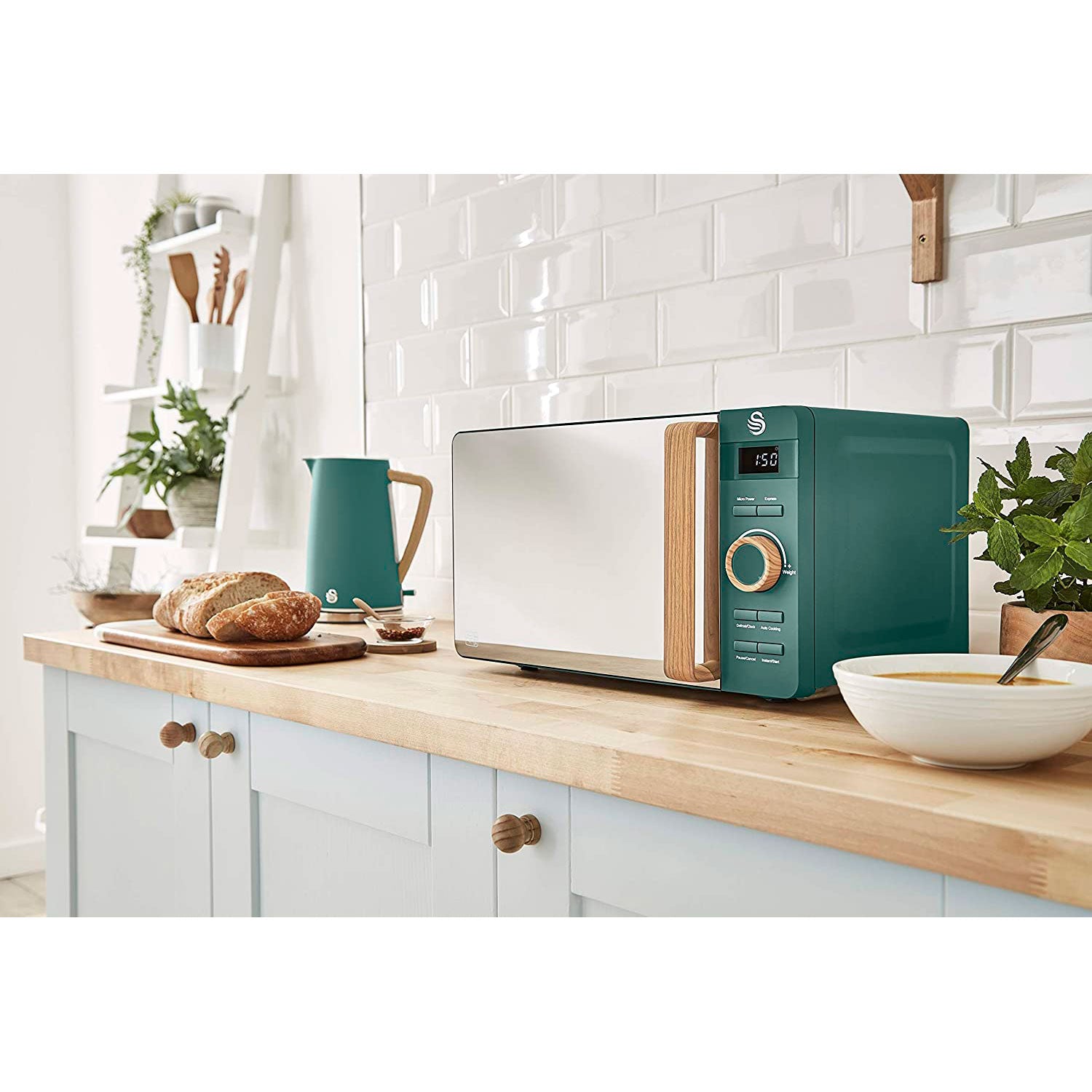 Microondas Nordic Digital, 20l, 6 Niveles, Temporizador, Tirador Efecto Madera, Diseño Swan Sm22036 Verde_0