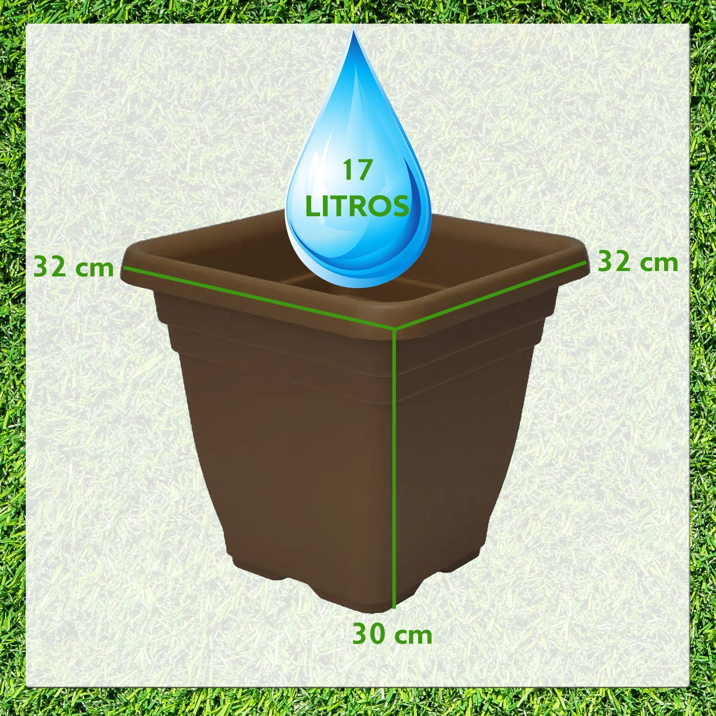 Maceta Quadro Vulcano Zanvic Bronce 32 X 32 X 28 Cm (17 L) En Plástico_1