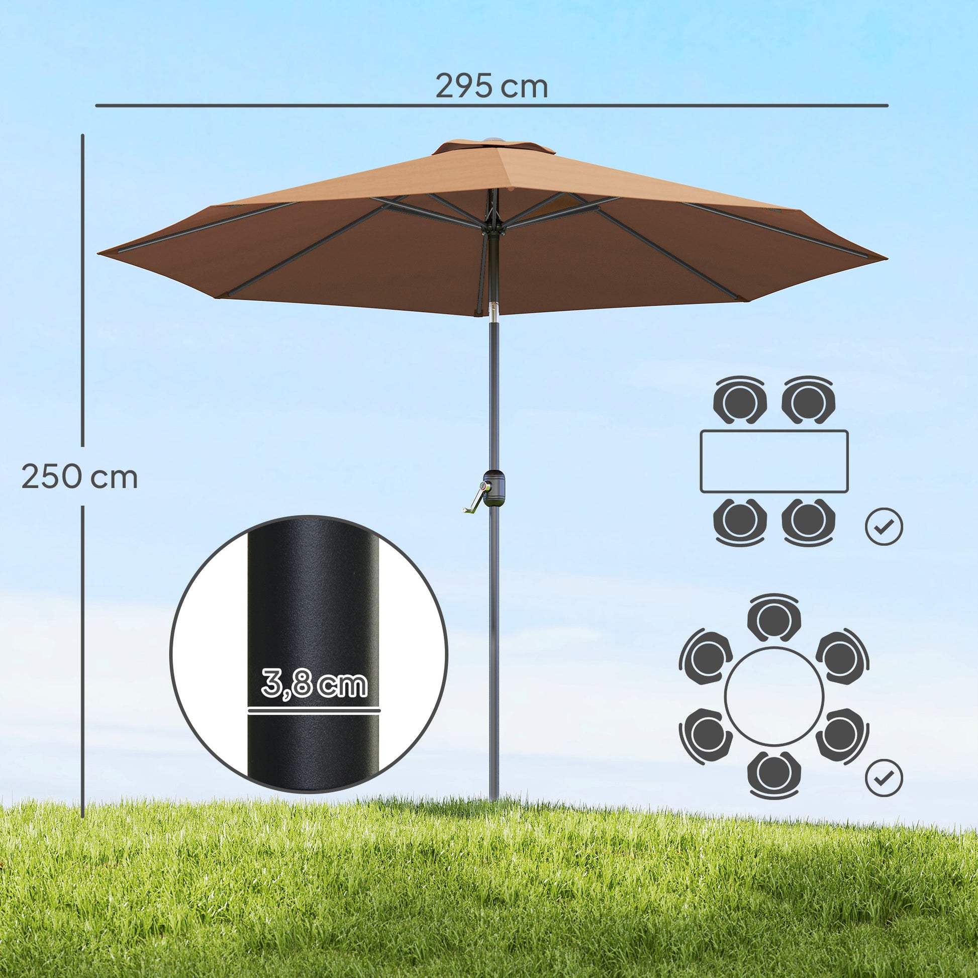 Outsunny Sombrilla De Jardín Ø295x250 Cm Con Manivela E Inclinación Café_2