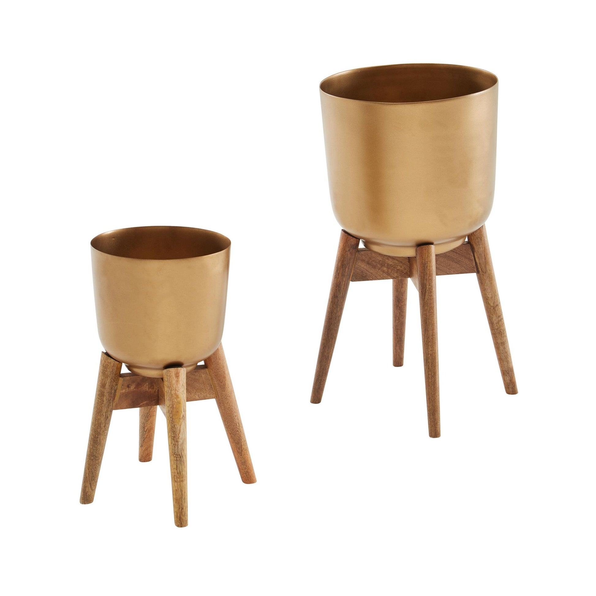 Juego De Maceteros De Metal / Madera Maciza Dorado_0