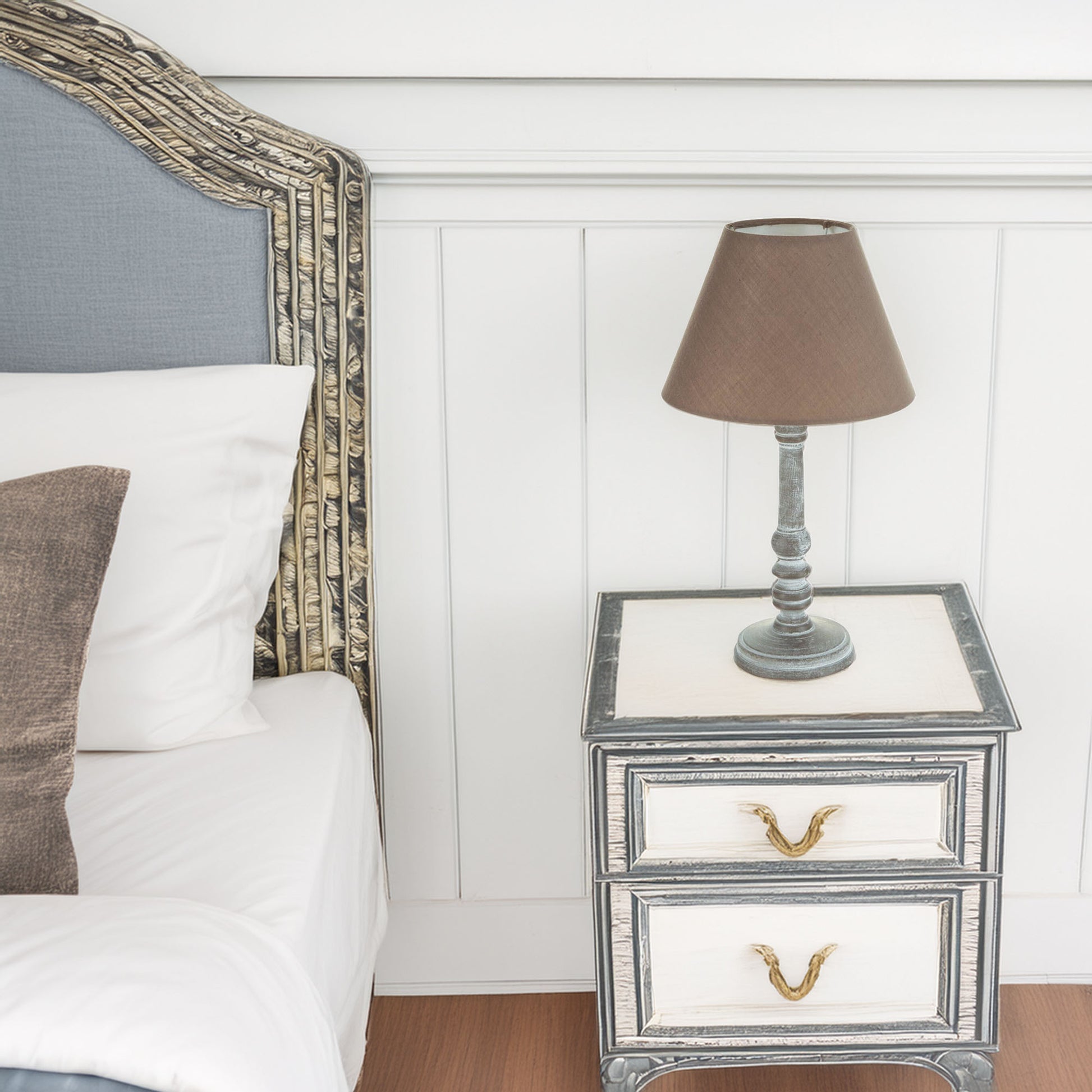 Well Home - Lámpara De Mesa De Madera Color Taupé Ø20x36cm