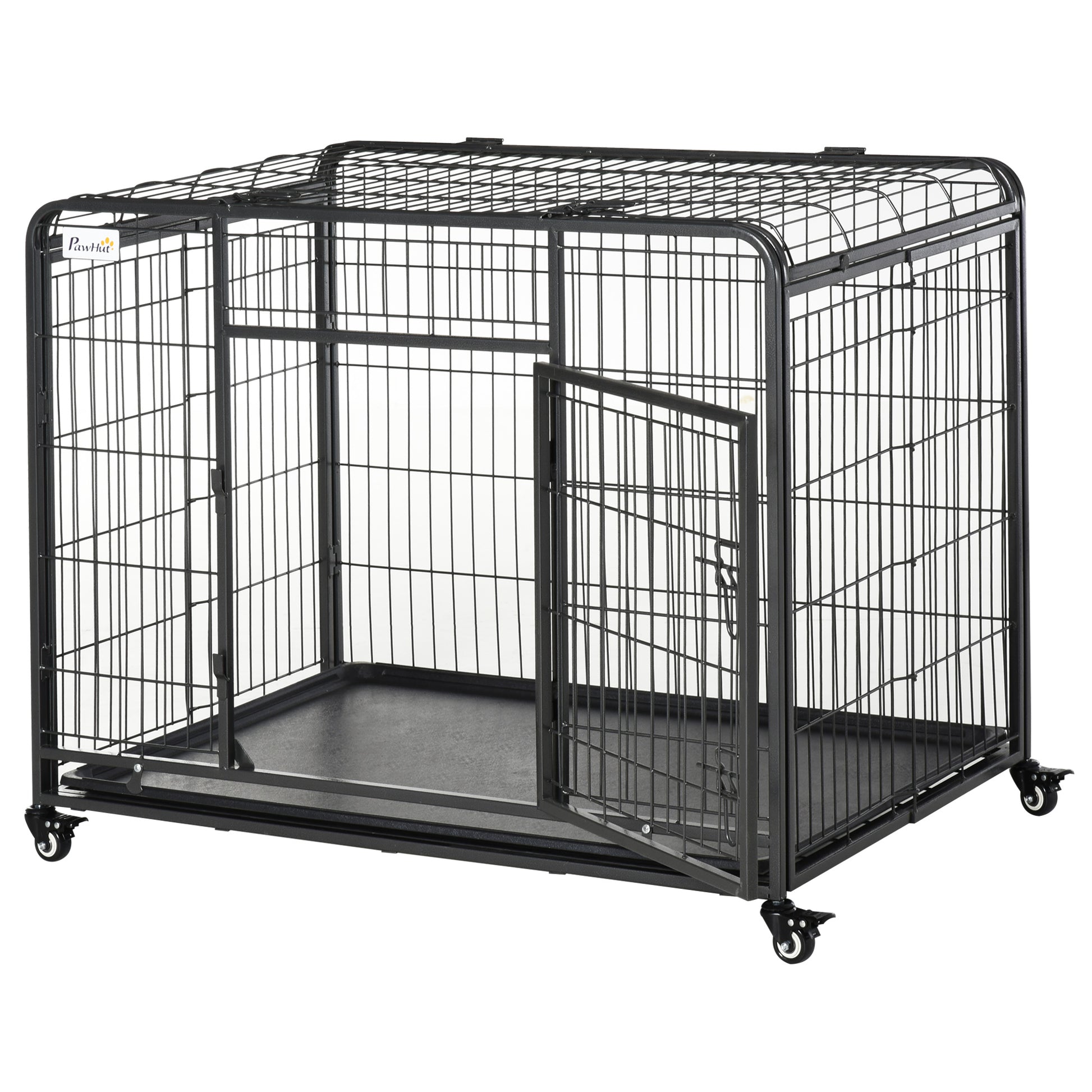 Pawhut Jaula De Metal Para Perros Plegable Con Ruedas Bandeja Extraíble_1