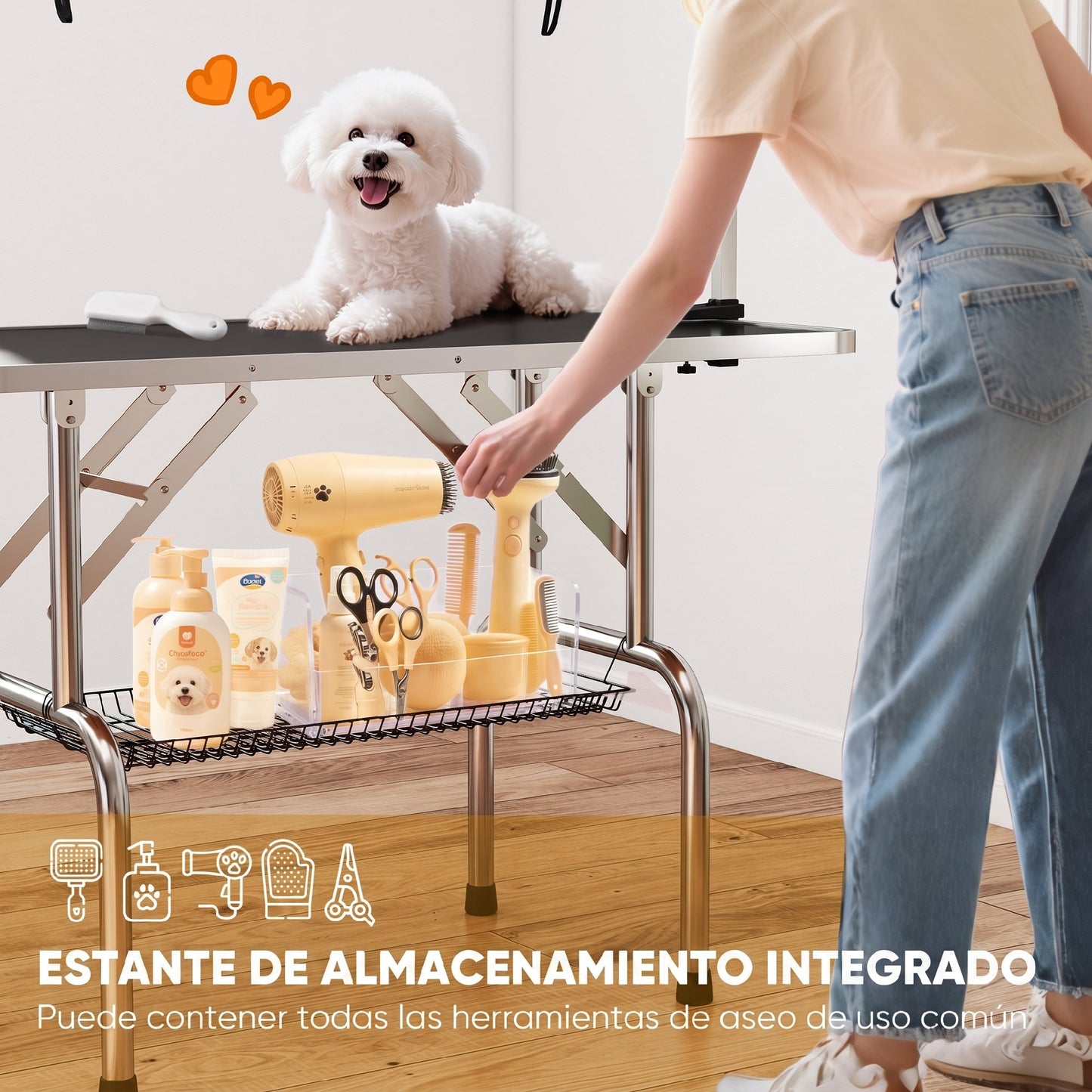 Pawhut Mesa De Peluquería Para Mascotas Plegable 107x60x170 Cm Negro_3