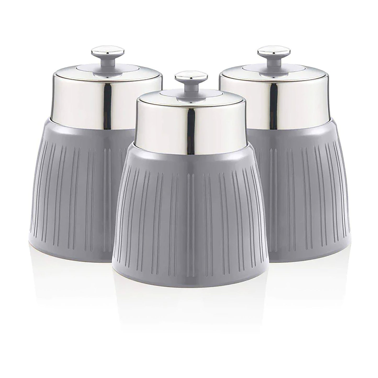 Set 3 Botes Cocina Almacenaje 1,2 L, Plástico Y Acero Inox, Especias, Té ,café, Retro, Vintage Swan Swka1024grn, Gris_0