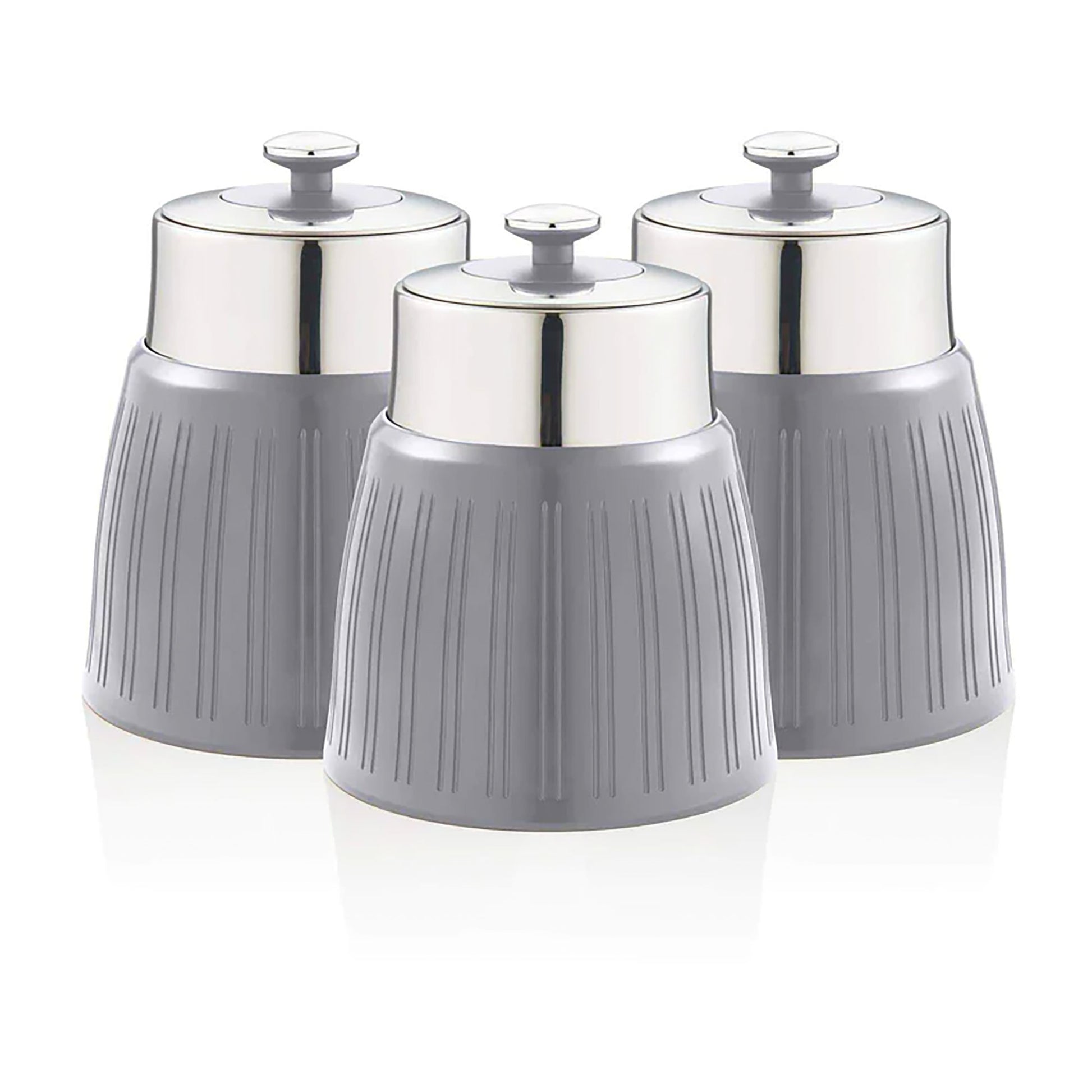 Set 3 Botes Cocina Almacenaje 1,2 L, Plástico Y Acero Inox, Especias, Té ,café, Retro, Vintage Swan Swka1024grn, Gris_0