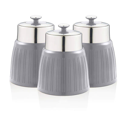 Set 3 Botes Cocina Almacenaje 1,2 L, Plástico Y Acero Inox, Especias, Té ,café, Retro, Vintage Swan Swka1024grn, Gris_0