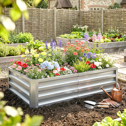 Outsunny Jardinera Elevada Rectangular De Acero Galvanizado 120x60x30,5 Cm Plata_1