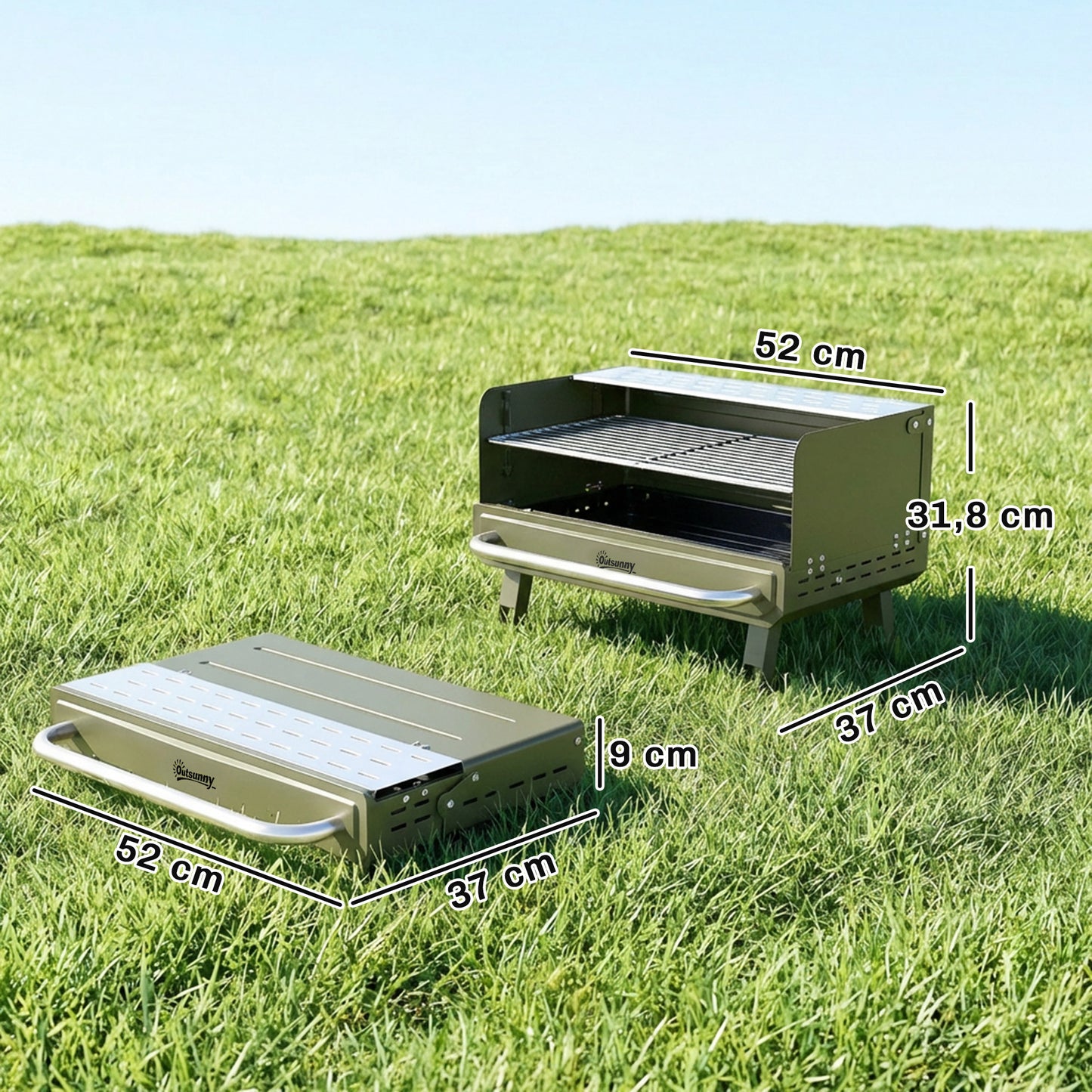 Outsunny Barbacoa De Carbón Plegable Con Rejilla Ajustable 52x37x31,8 Cm Verde_2