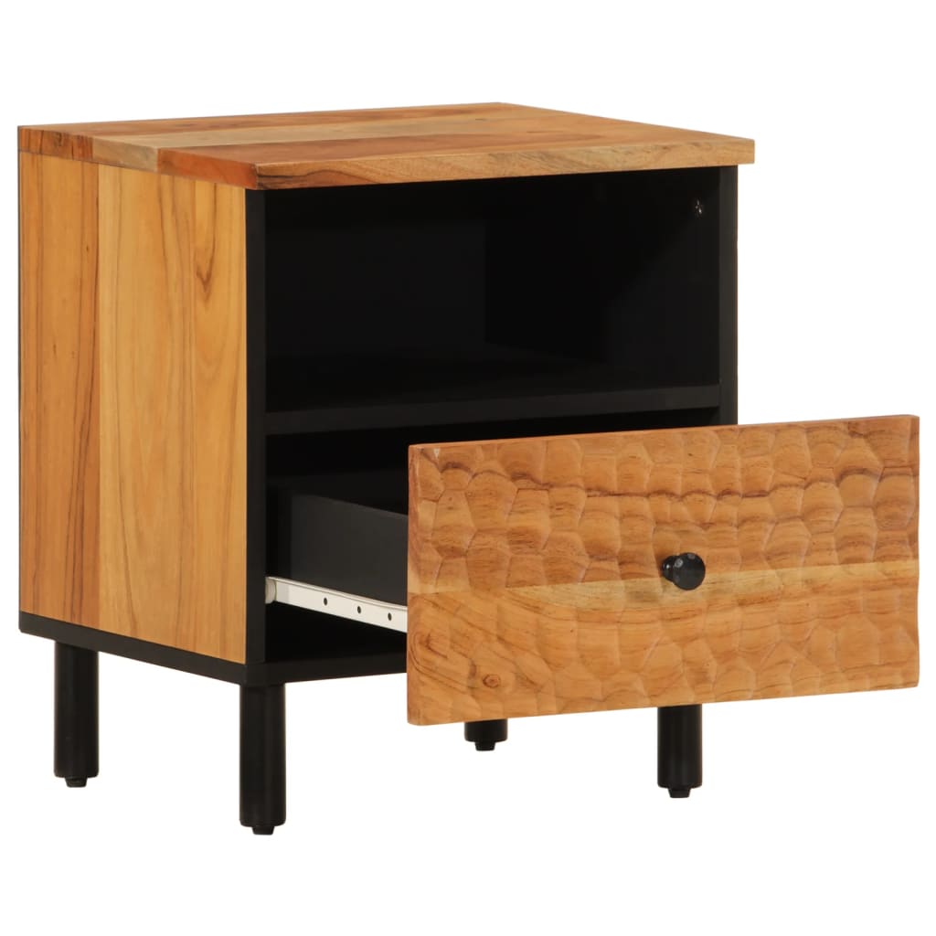 Mesita De Noche De Madera Maciza De Acacia 40x33x46 Cm_2