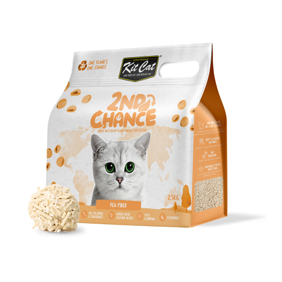 Kit Cat Arena Eco 2nd Chance - Pea Fiber (Original) 2,5 Kg Cascara de Guisante y Yuca