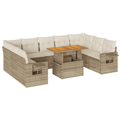 Juego De Sofás Jardín Con Cojines Beige 10 Pzas Ratán Sintético / Vetonek_3