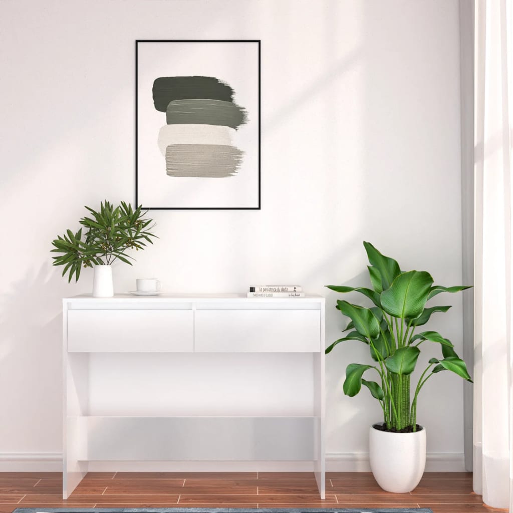 Mesa Consola Madera De Ingeniería Blanca 100x35x76,5 Cm_2