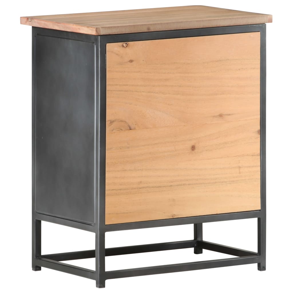 Mesita De Noche De Madera Maciza De Acacia Gris 40x30x50 Cm_2