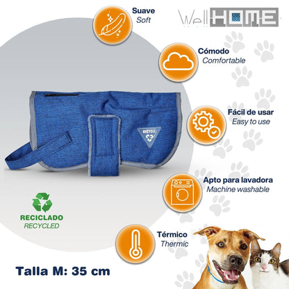 Cama Para Mascota 75x60x25cm Marrón + Abrigo Azul Para Mascotas 35cm