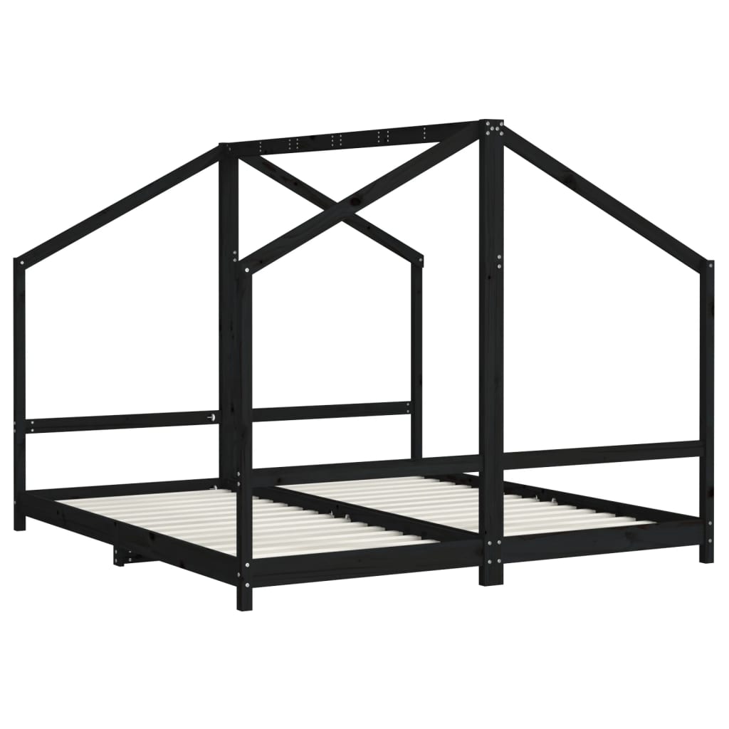 Estructura De Cama Para Niños Madera Pino Negro 2x(90x200) Cm / Vetonek_2