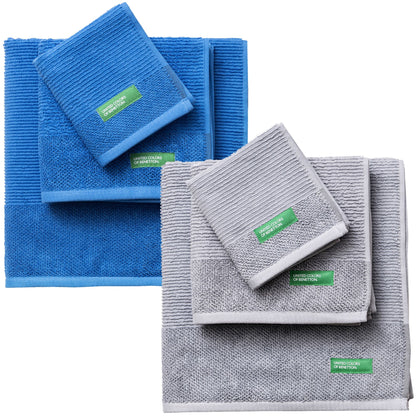 Pack De 2 Set De 3 Toallas De Baño Cada Uno En Color Azul Y Otras En Gris