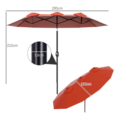 Outsunny Sombrilla Doble 295x152x222 Cm Con Inclinación De 45° Manivela Rojo_2
