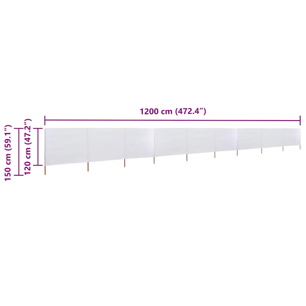 Vidaxl Paravientos De 9 Paneles Tela Blanco Arena 1200x120 Cm_2