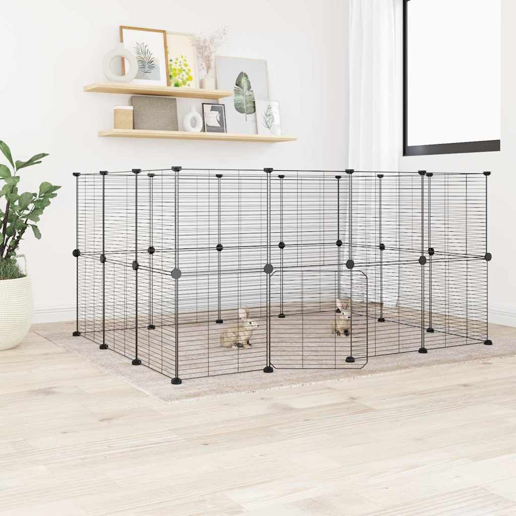 Vidaxl Jaula Para Mascotas De 28 Paneles Puerta Acero Negro 35x35 Cm_1