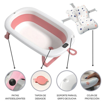 Bathby Bañera Plegable Rosa Para Bebés, Cojín Reductor, Termómetro, Patas Antideslizantes (rosa Pastel)