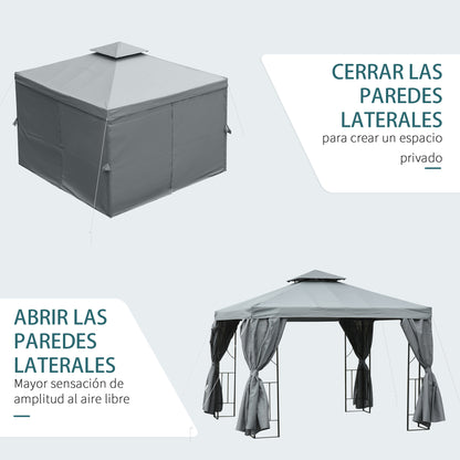 Outsunny Cenador De Jardín 3x3 M Con 4 Cortinas Laterales Extraíbles Gris_5
