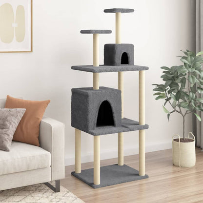 Vidaxl Rascador Para Gatos Con Postes De Sisal Gris Oscuro 167 Cm_1
