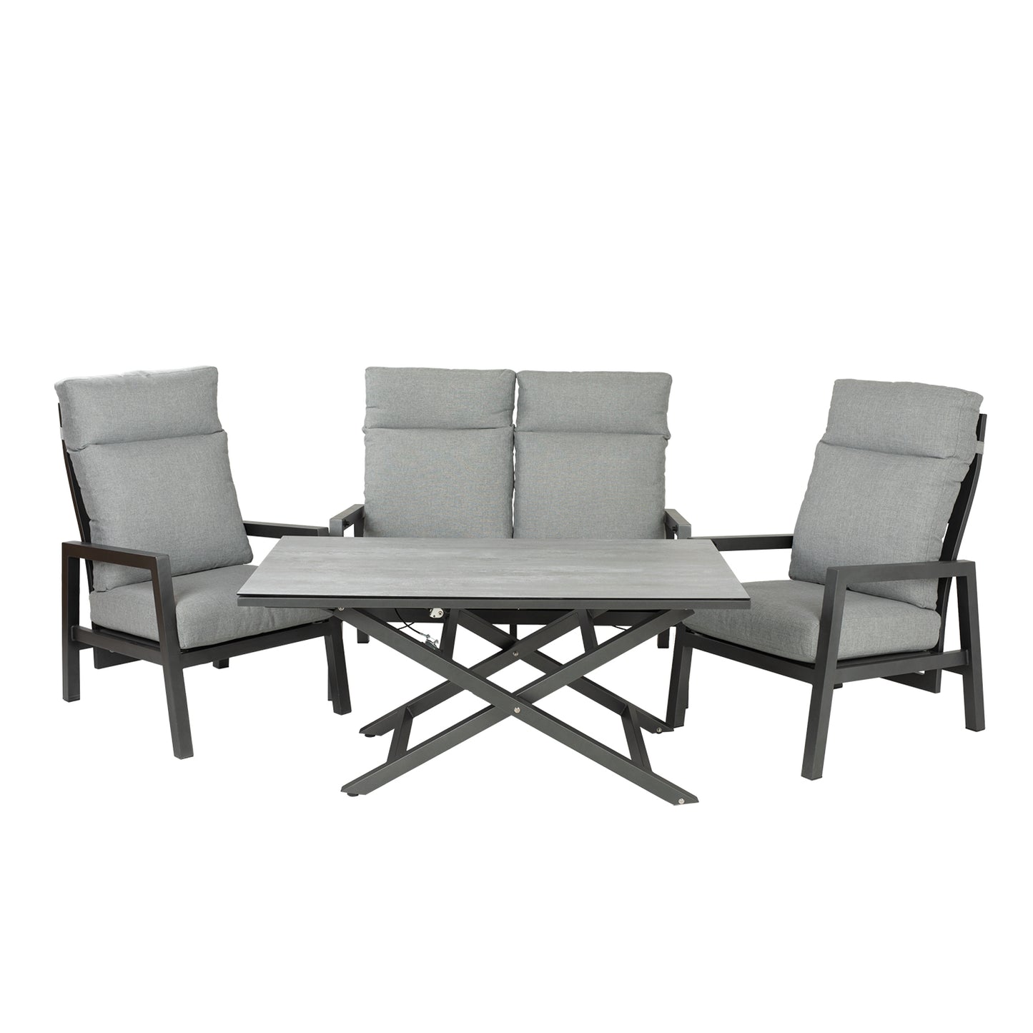 Conjunto Relax Reclinables, Mesa Regulable, Aluminio, Color Antracita, Mesa:140x80x29/64cm Sillón:66x83x104 Cm Sofá:126x82x112 Cm Alto_0