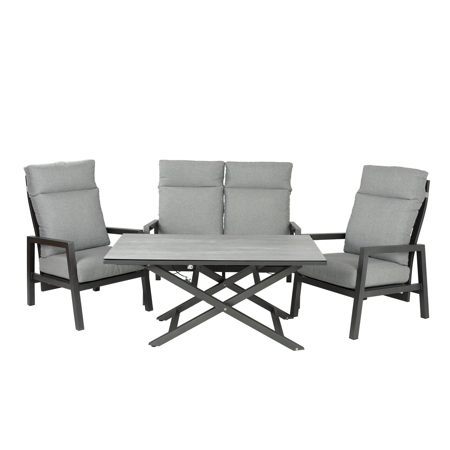 Conjunto Relax Reclinables, Mesa Regulable, Aluminio, Color Antracita, Mesa:140x80x29/64cm Sillón:66x83x104 Cm Sofá:126x82x112 Cm Alto_0