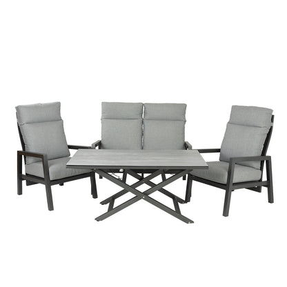 Conjunto Relax Reclinables, Mesa Regulable, Aluminio, Color Antracita, Mesa:140x80x29/64cm Sillón:66x83x104 Cm Sofá:126x82x112 Cm Alto_0