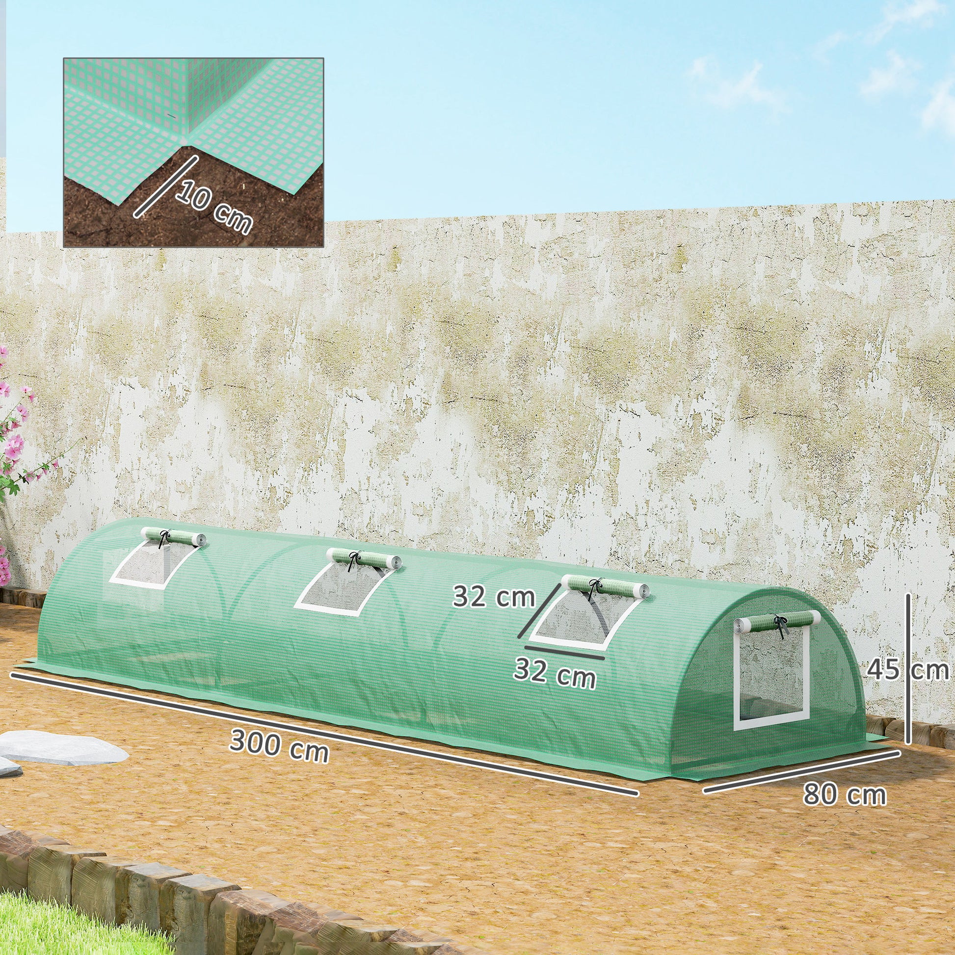 Outsunny Invernadero Con 5 Ventanas Marco De Acero Y Cubierta De Pe 300x80x45 Cm_2